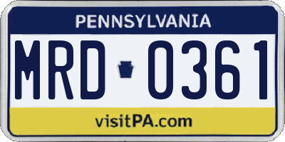 PA license plate MRD0361