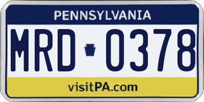 PA license plate MRD0378