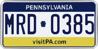 PA license plate MRD0385