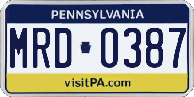 PA license plate MRD0387