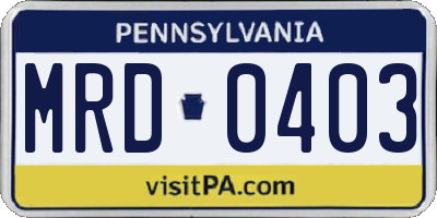 PA license plate MRD0403