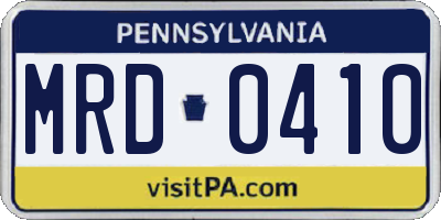 PA license plate MRD0410