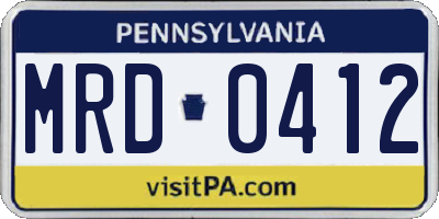PA license plate MRD0412