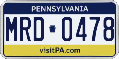PA license plate MRD0478