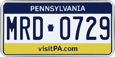 PA license plate MRD0729