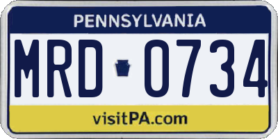 PA license plate MRD0734