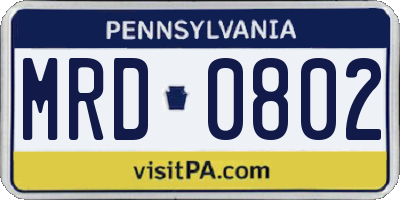PA license plate MRD0802