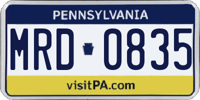 PA license plate MRD0835