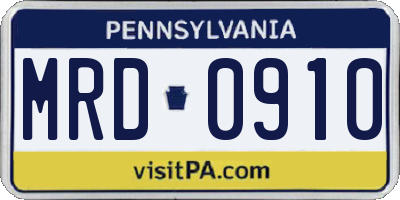 PA license plate MRD0910