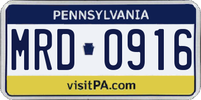 PA license plate MRD0916