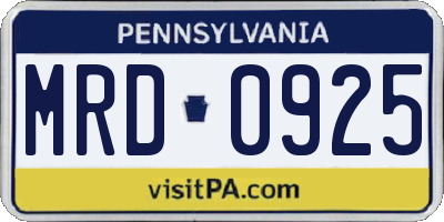 PA license plate MRD0925