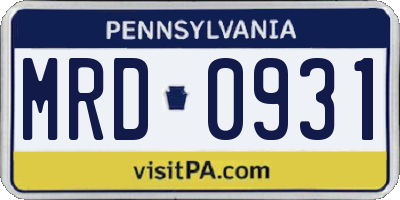 PA license plate MRD0931