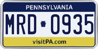 PA license plate MRD0935
