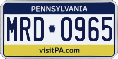 PA license plate MRD0965
