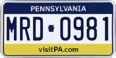 PA license plate MRD0981