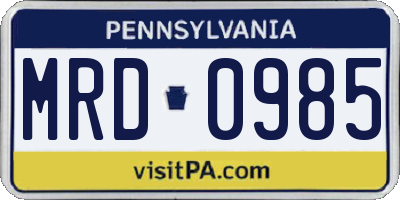 PA license plate MRD0985