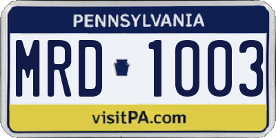 PA license plate MRD1003