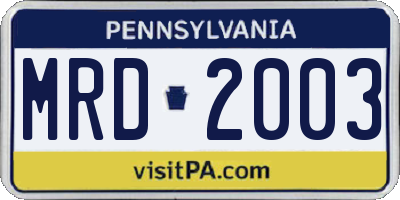 PA license plate MRD2003