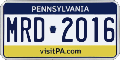 PA license plate MRD2016