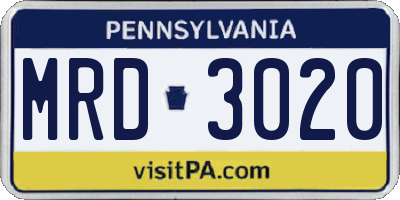 PA license plate MRD3020