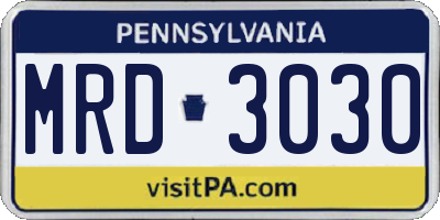 PA license plate MRD3030