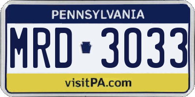 PA license plate MRD3033