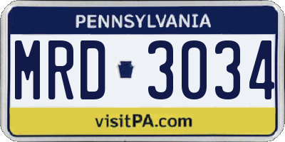 PA license plate MRD3034