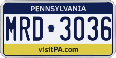 PA license plate MRD3036