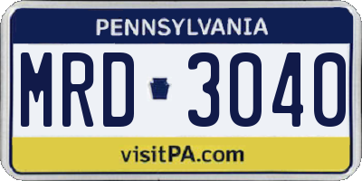 PA license plate MRD3040