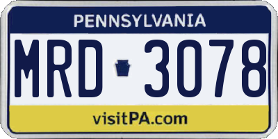 PA license plate MRD3078
