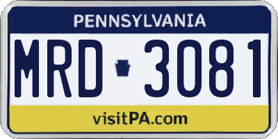 PA license plate MRD3081