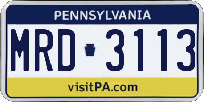 PA license plate MRD3113