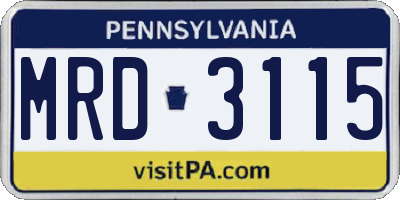 PA license plate MRD3115