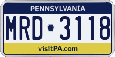 PA license plate MRD3118