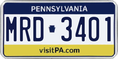 PA license plate MRD3401
