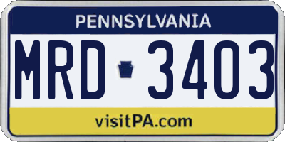 PA license plate MRD3403