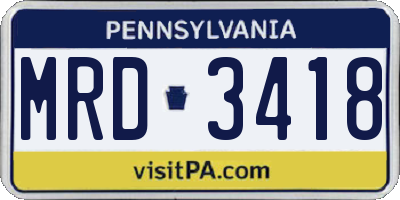PA license plate MRD3418