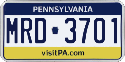 PA license plate MRD3701