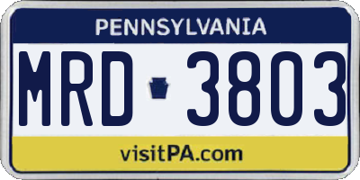 PA license plate MRD3803
