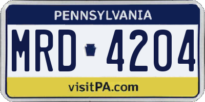 PA license plate MRD4204