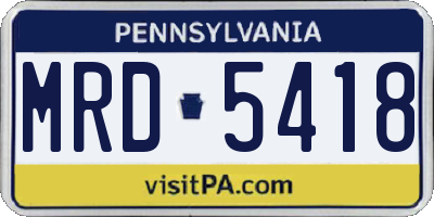 PA license plate MRD5418
