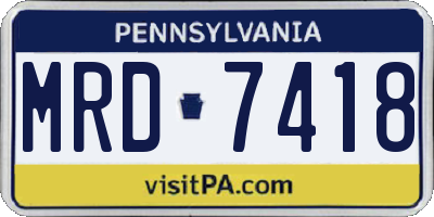 PA license plate MRD7418