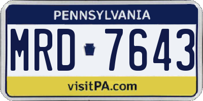 PA license plate MRD7643