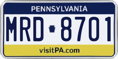 PA license plate MRD8701