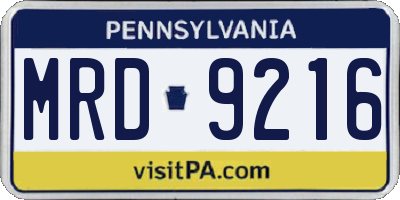 PA license plate MRD9216