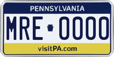 PA license plate MRE0000