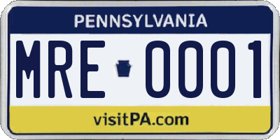 PA license plate MRE0001