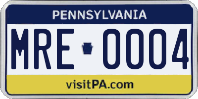 PA license plate MRE0004