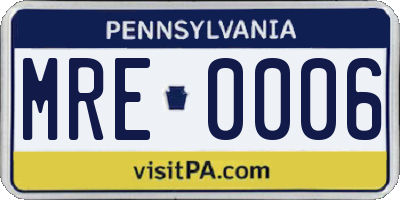 PA license plate MRE0006