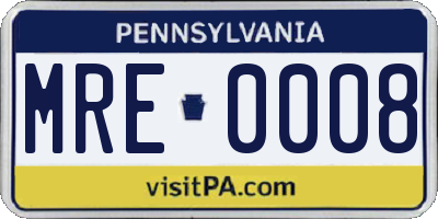 PA license plate MRE0008